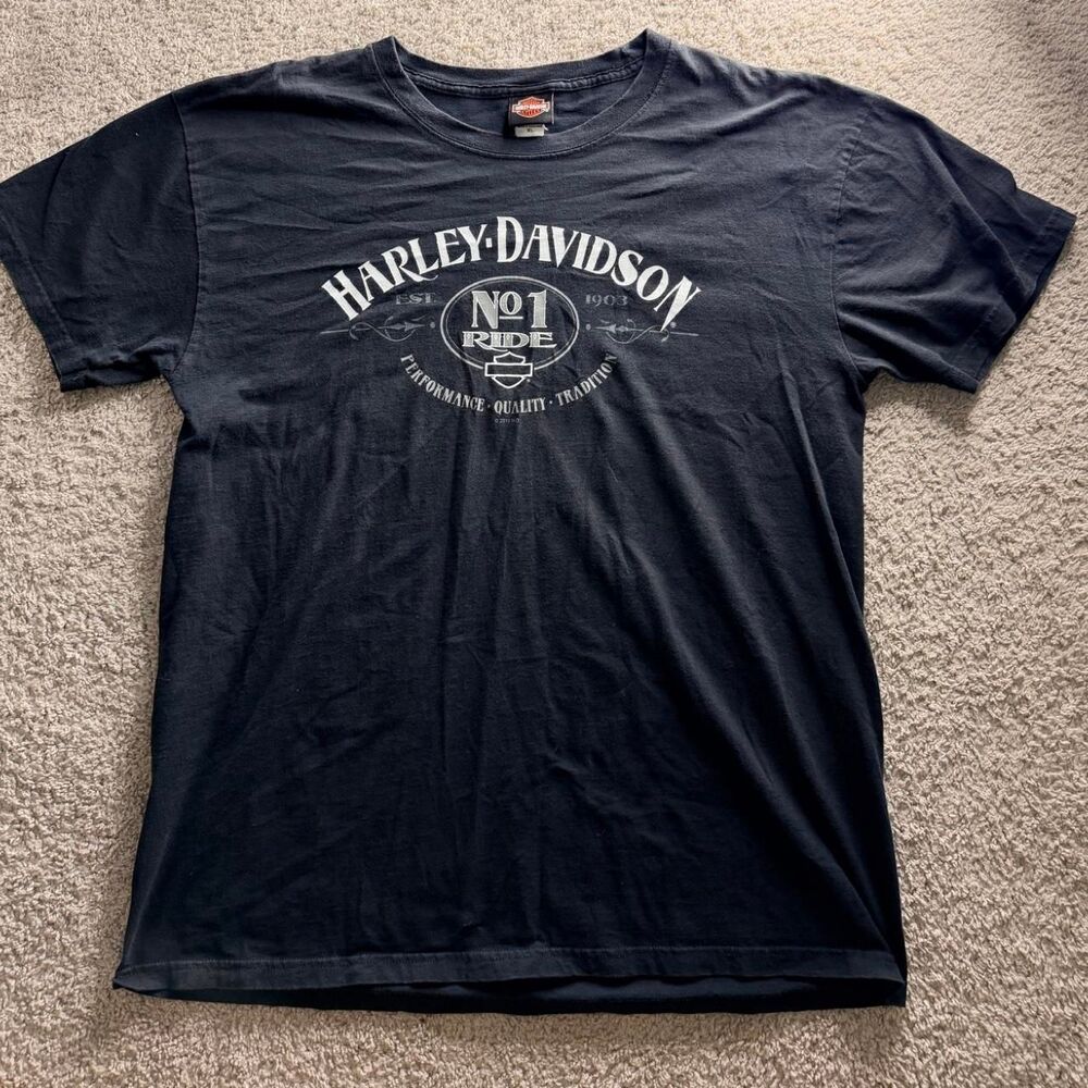 Harley Davidson Men's Black and Navy T-shirt